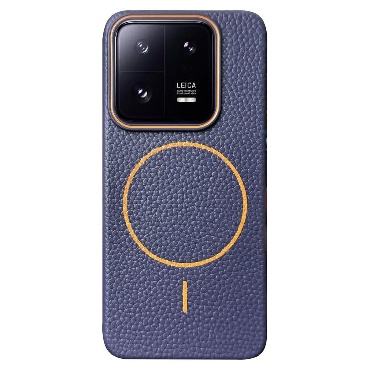 Funda de TPU con diseño de círculo fino MagSafe Litchi Grain para Xiaomi 13 Pro (azul oscuro y naranja)