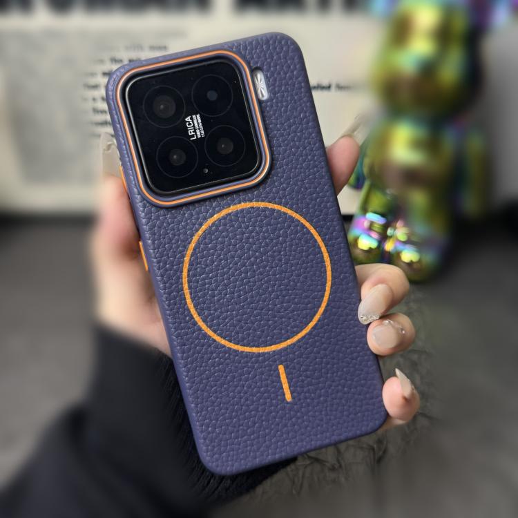 Funda de TPU con diseño de círculo fino MagSafe Litchi Grain para Xiaomi 13 Pro (azul oscuro y naranja)