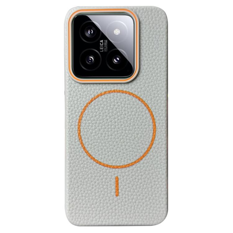 Funda de TPU con diseño de círculo fino MagSafe Litchi Grain para Xiaomi 14 Pro (gris y naranja)