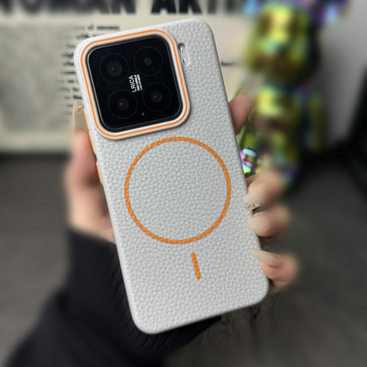 Funda de TPU con diseño de círculo fino MagSafe Litchi Grain para Xiaomi 14 Pro (gris y naranja)