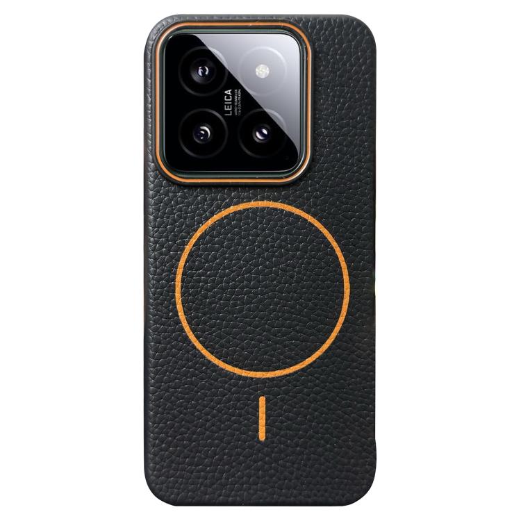 Funda de TPU con diseño de círculo fino MagSafe Litchi Grain para Xiaomi 14 Pro (negro y naranja)