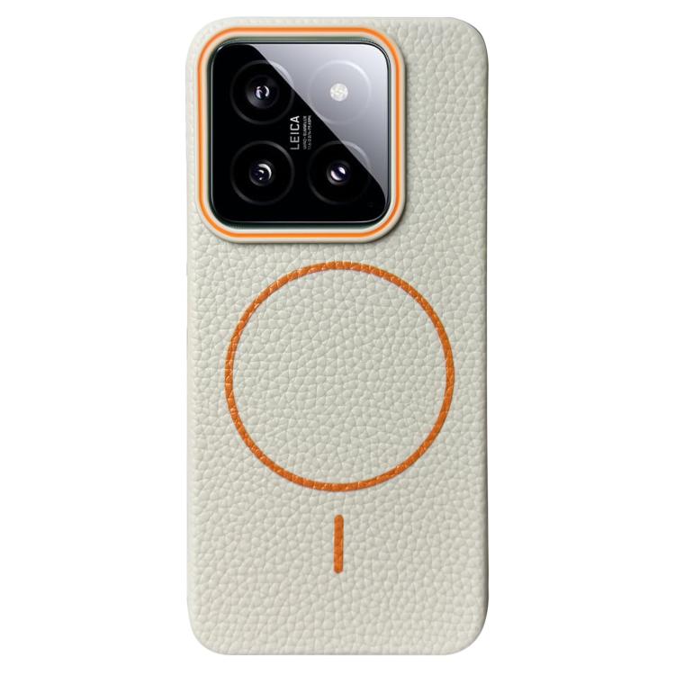 Funda de TPU con diseño de círculo fino MagSafe Litchi Grain para Xiaomi 14 Pro (blanco y naranja)