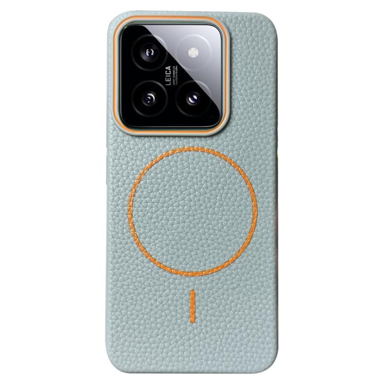 Funda de TPU con diseño de círculo fino MagSafe Litchi Grain para Xiaomi 14 Pro (azul y naranja)