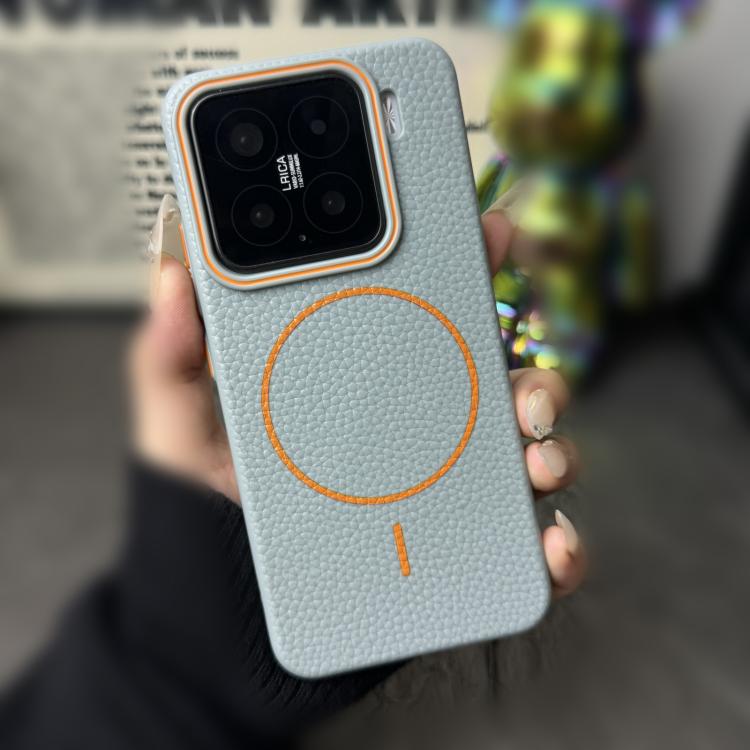 Funda de TPU con diseño de círculo fino MagSafe Litchi Grain para Xiaomi 14 Pro (azul y naranja)