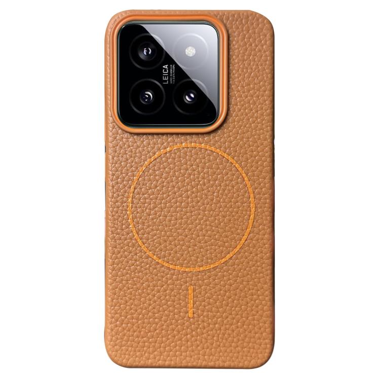 Funda de TPU con diseño de círculo fino MagSafe Litchi Grain para Xiaomi 14 Pro (marrón dorado)