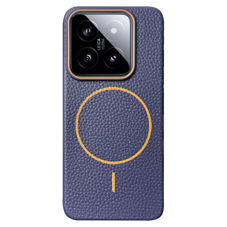 Funda de TPU con diseño de círculo fino MagSafe Litchi Grain para Xiaomi 14 Pro (azul oscuro y naranja)