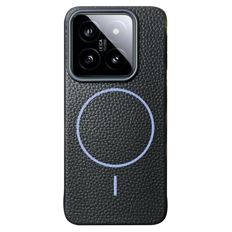 Funda de TPU con diseño de círculo fino MagSafe Litchi Grain para Xiaomi 14 Pro (negro y morado)