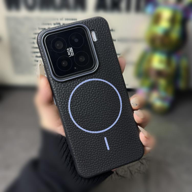 Funda de TPU con diseño de círculo fino MagSafe Litchi Grain para Xiaomi 14 Pro (negro y morado)