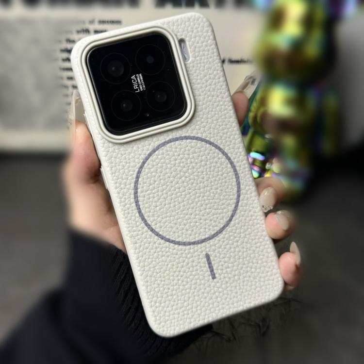 Funda de TPU con diseño de círculo fino MagSafe Litchi Grain para Xiaomi 14 Pro (blanco y gris)