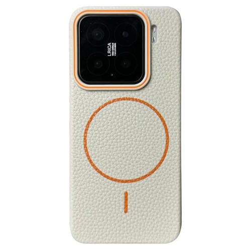 Funda de TPU con diseño de círculo fino MagSafe Litchi Grain para Xiaomi 15 (blanco y naranja)