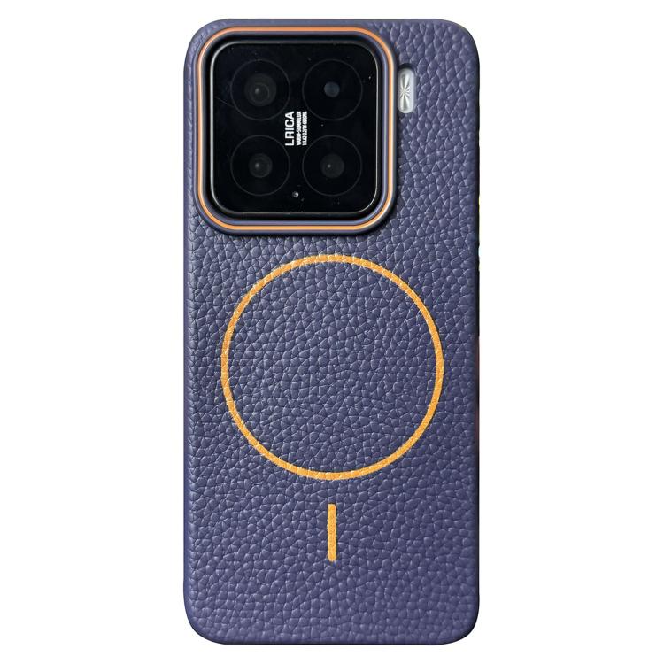 Funda de TPU con diseño de círculo fino MagSafe Litchi Grain para Xiaomi 15 (azul oscuro y naranja)