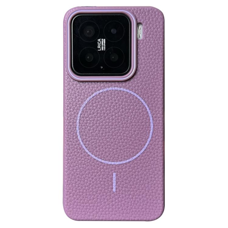 Funda de TPU con diseño de círculo fino MagSafe Litchi Grain para Xiaomi 15 (morado atardecer)