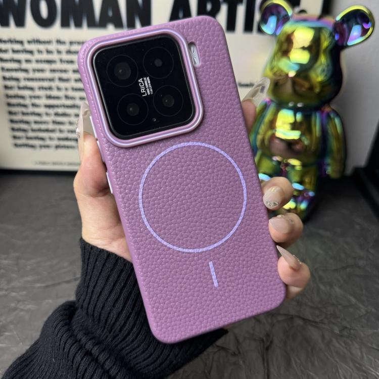 Funda de TPU con diseño de círculo fino MagSafe Litchi Grain para Xiaomi 15 (morado atardecer)