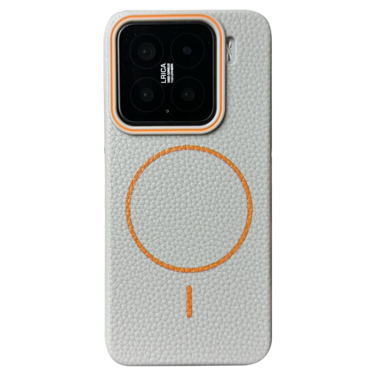Funda de TPU con diseño de círculo fino MagSafe y textura de lichi para Xiaomi 15 Pro (gris y naranja)