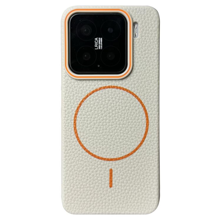 Funda de TPU con diseño de círculo fino MagSafe Litchi Grain para Xiaomi 15 Pro (blanco y naranja)