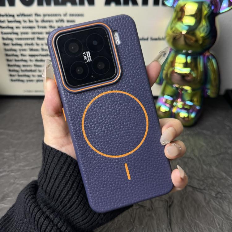 Funda de TPU con diseño de círculo fino MagSafe Litchi Grain para Xiaomi 15 Pro (azul oscuro y naranja)