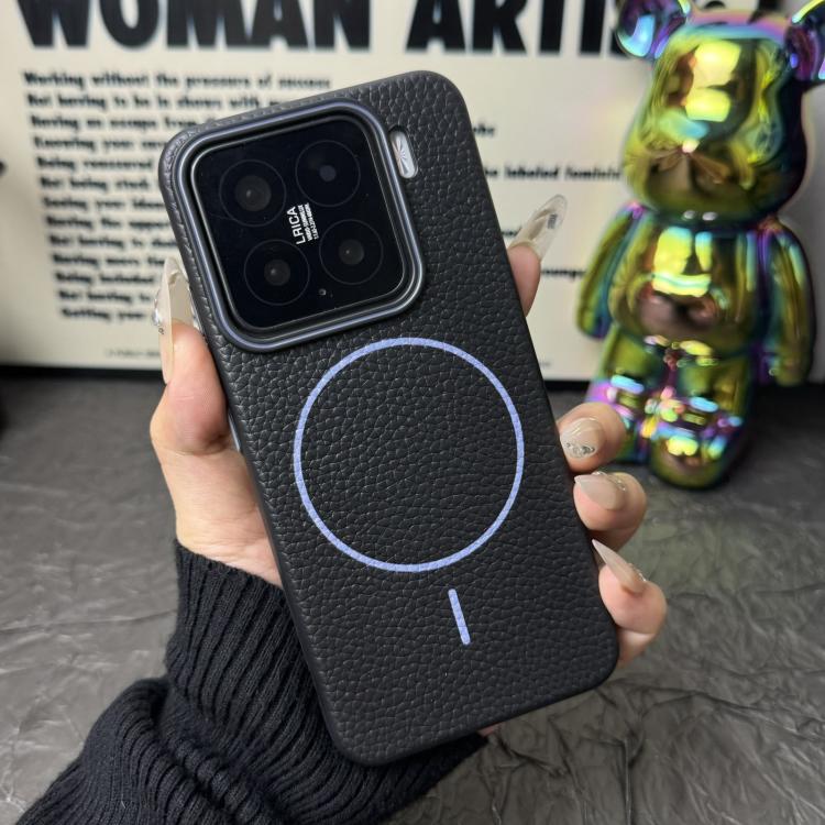 Funda de TPU con diseño de círculo fino MagSafe Litchi Grain para Xiaomi 15 Pro (negro y morado)