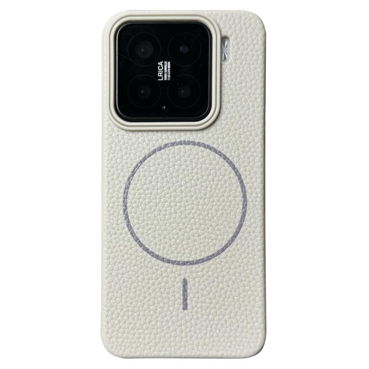 Funda de TPU con diseño de círculo fino MagSafe Litchi Grain para Xiaomi 15 Pro (blanco y gris)
