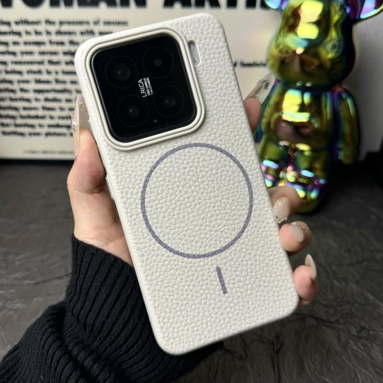 Funda de TPU con diseño de círculo fino MagSafe Litchi Grain para Xiaomi 15 Pro (blanco y gris)