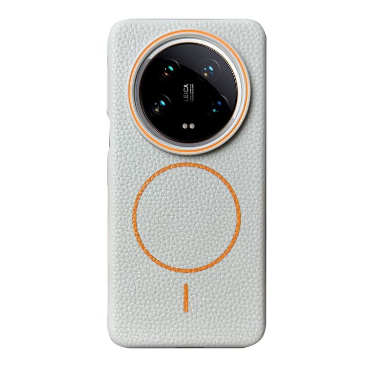 Funda ultrafina de TPU con diseño circular MagSafe y grano de lichi para Xiaomi 14 (gris y naranja)