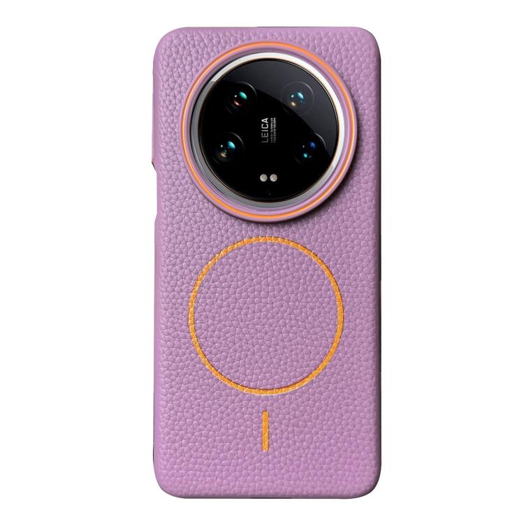 Funda ultrafina de TPU con diseño circular MagSafe y textura de lichi para Xiaomi 14 (morado y naranja)
