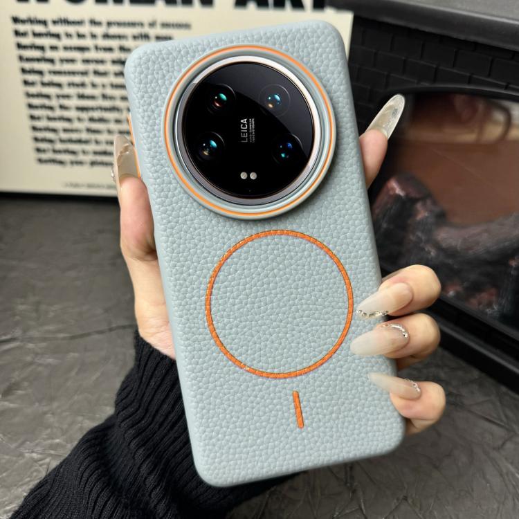 Funda ultrafina de TPU con diseño circular MagSafe y grano de lichi para Xiaomi 14 (azul y naranja)