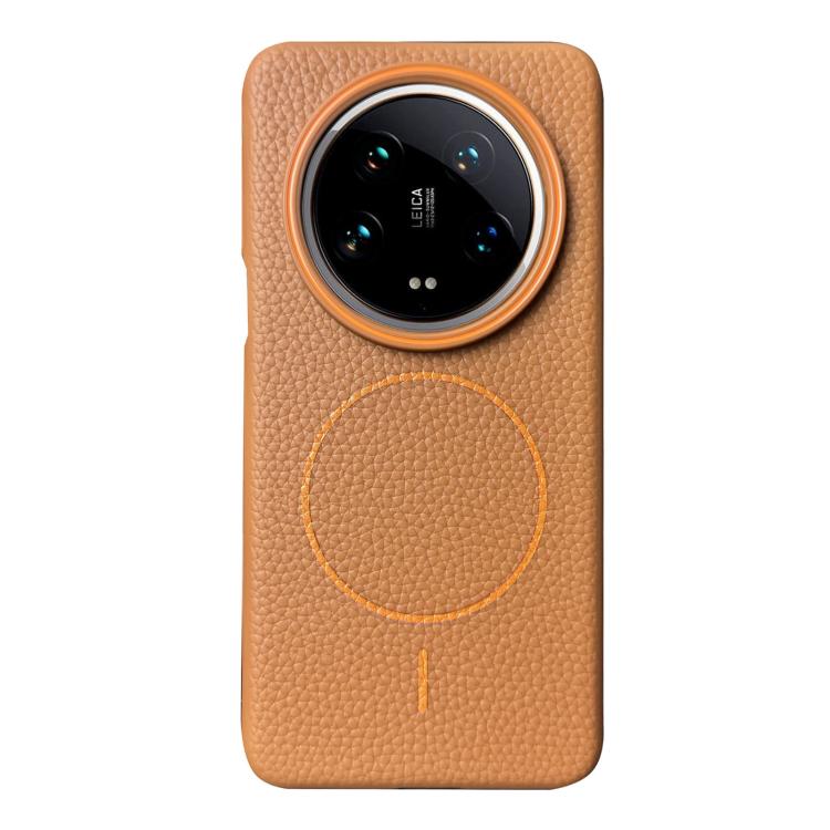 Funda ultrafina de TPU con diseño circular MagSafe y grano de lichi para Xiaomi 14 (marrón dorado)