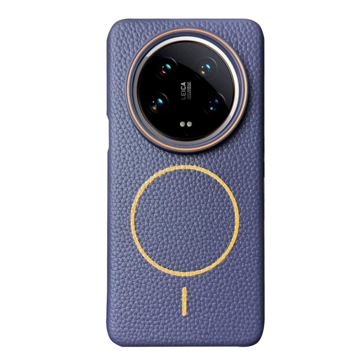 Funda ultrafina de TPU con diseño circular MagSafe y textura de lichi para Xiaomi 14 (azul oscuro y naranja)