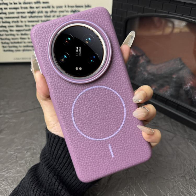 Funda ultrafina de TPU con diseño circular MagSafe y textura de lichi para Xiaomi 14 (morado atardecer)