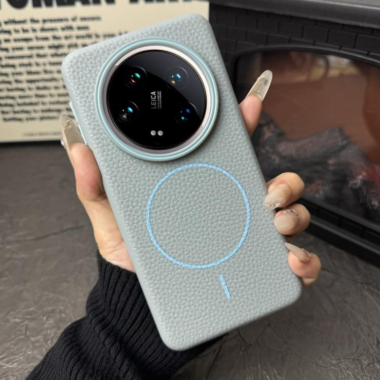 Funda ultrafina de TPU con diseño circular MagSafe y grano de lichi para Xiaomi 14 (azul claro)