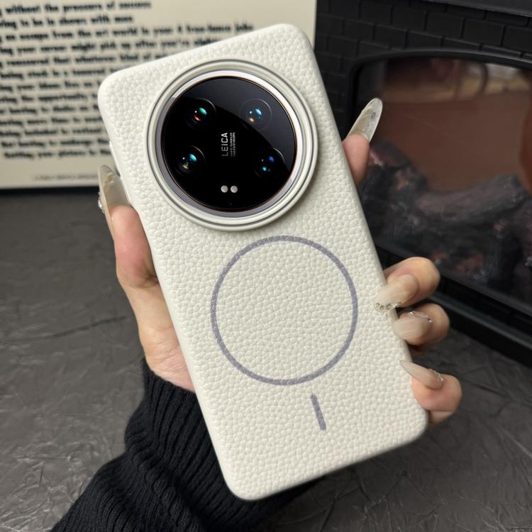 Funda ultrafina de TPU con diseño circular MagSafe y grano de lichi para Xiaomi 14 (blanco y gris)