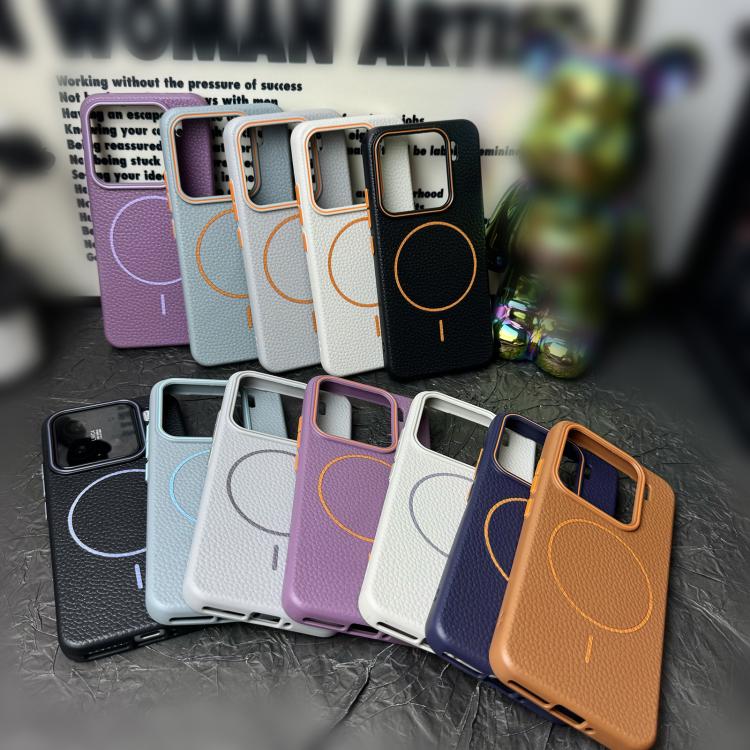 Funda de TPU con diseño de círculo fino MagSafe y textura de lichi para Xiaomi 15 (morado y naranja)
