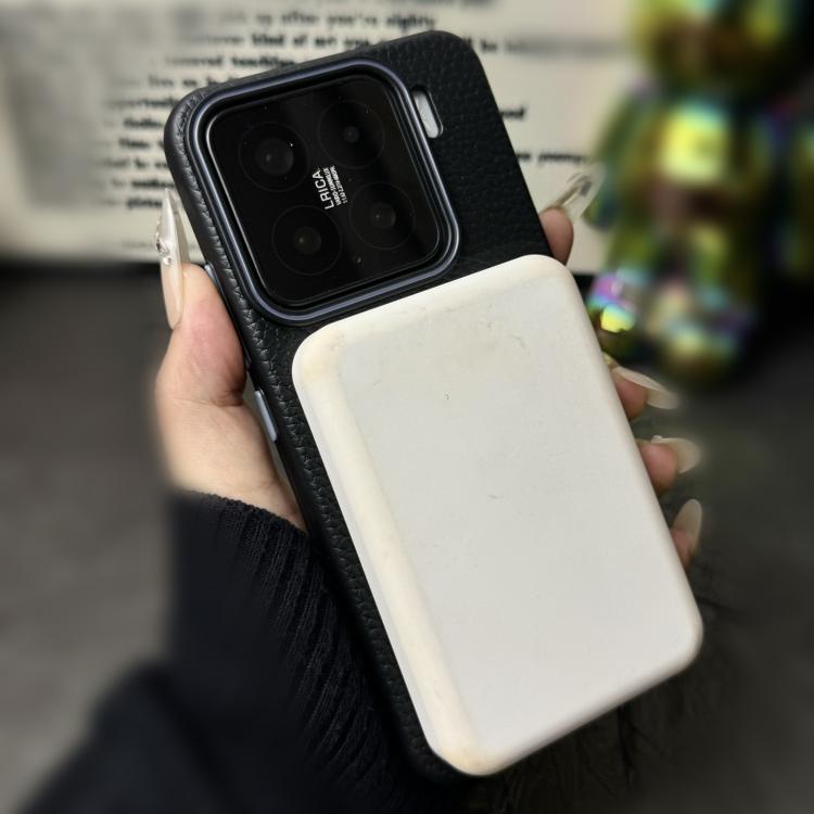 Funda ultrafina de TPU con diseño circular MagSafe y grano de lichi para Xiaomi 14 (blanco y naranja)