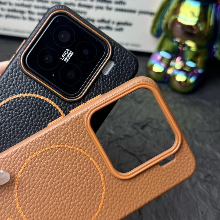 Funda de TPU con diseño de círculo fino MagSafe y textura de lichi para Xiaomi 15 (morado y naranja)