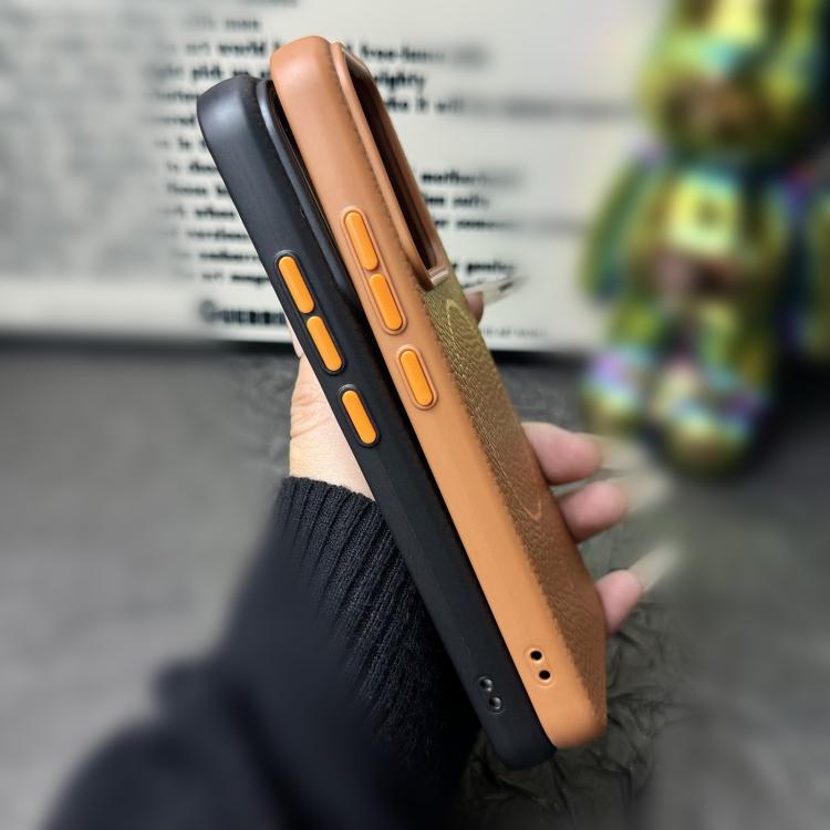 Funda ultrafina de TPU con diseño circular MagSafe y grano de lichi para Xiaomi 14 (blanco y naranja)