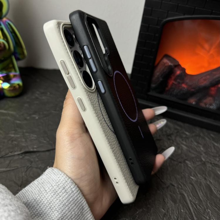 Funda de TPU con diseño de círculo fino MagSafe y textura de lichi para Samsung Galaxy S23 FE 5G (azul oscuro y naranja)