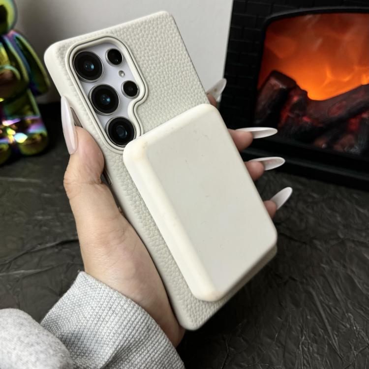 Funda de TPU con diseño de círculo fino MagSafe y textura de lichi para Samsung Galaxy S24 FE 5G (morado y naranja)