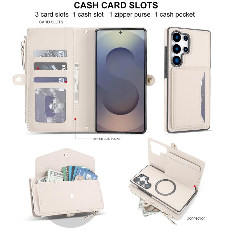 Funda de cuero desmontable con cordón para Samsung Galaxy S25 Ultra 5G (blanco)