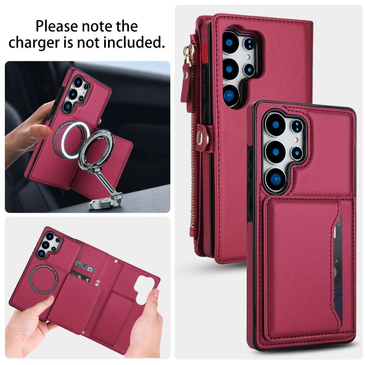 Funda de cuero desmontable con cordón para Samsung Galaxy S25 Ultra 5G (color rojo)