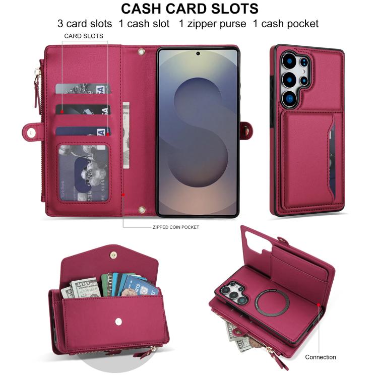 Funda de cuero desmontable con cordón para Samsung Galaxy S25 Ultra 5G (color rojo)