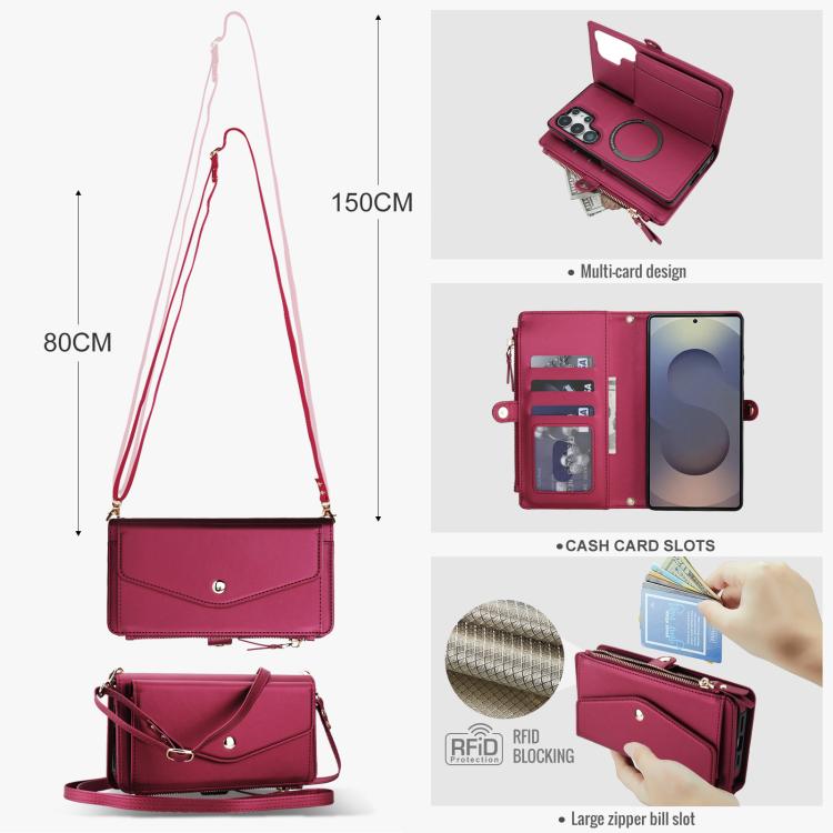 Funda de cuero desmontable con cordón para Samsung Galaxy S25 Ultra 5G (color rojo)