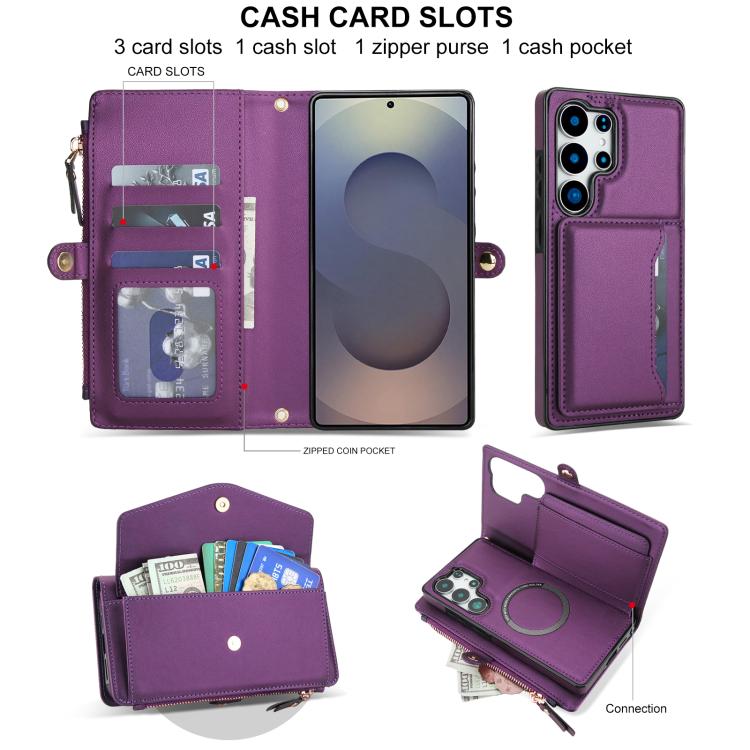 Funda de cuero desmontable con cordón para Samsung Galaxy S25 Ultra 5G (morado oscuro)