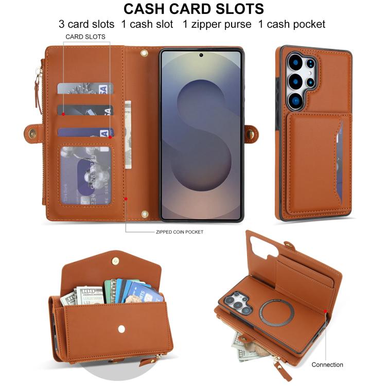 Funda de cuero desmontable con cordón para Samsung Galaxy S25 Ultra 5G (marrón)