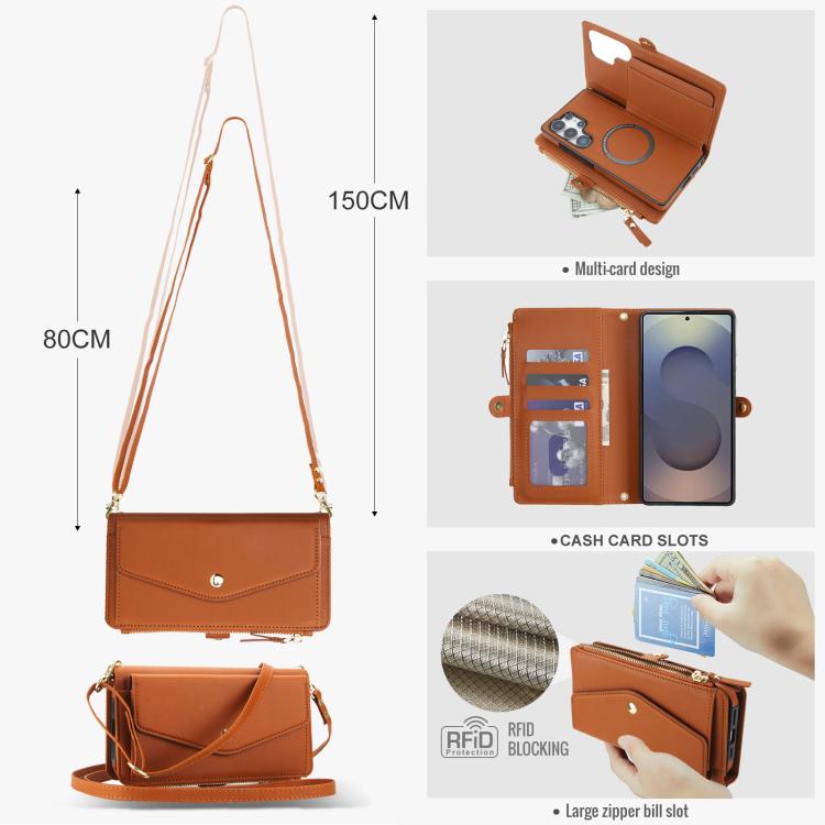 Funda de cuero desmontable con cordón para Samsung Galaxy S25 Ultra 5G (marrón)