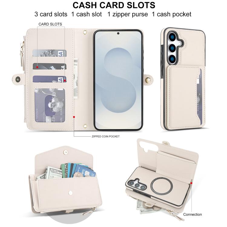 Funda de cuero desmontable con cordón para Samsung Galaxy S25+ 5G (blanco)
