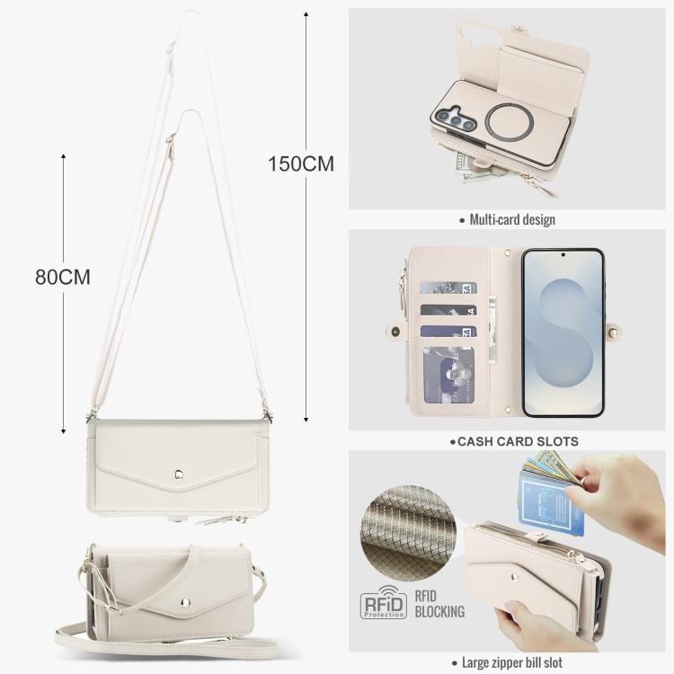 Funda de cuero desmontable con cordón para Samsung Galaxy S25+ 5G (blanco)