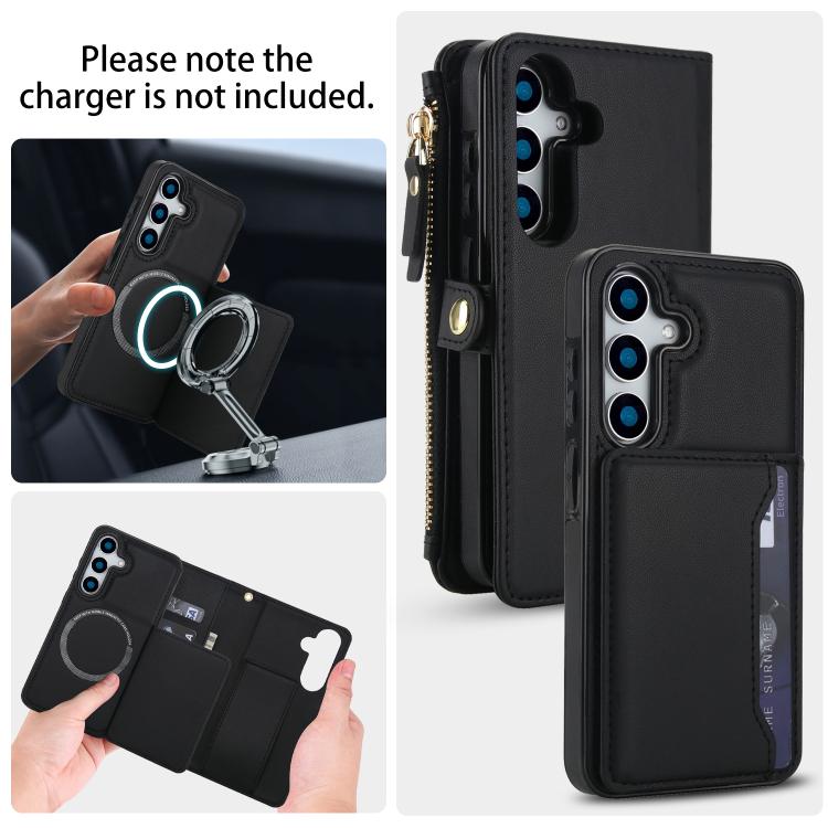 Funda de cuero desmontable con cordón para Samsung Galaxy S25+ 5G (negro)
