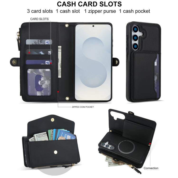 Funda de cuero desmontable con cordón para Samsung Galaxy S25+ 5G (negro)