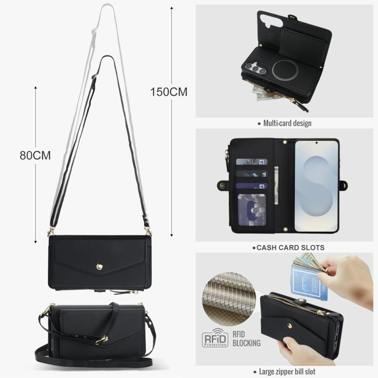 Funda de cuero desmontable con cordón para Samsung Galaxy S25+ 5G (negro)