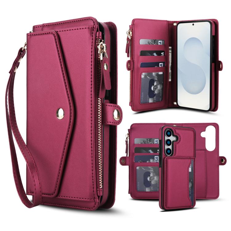 Funda de cuero desmontable con cordón para Samsung Galaxy S25+ 5G (color rojo)